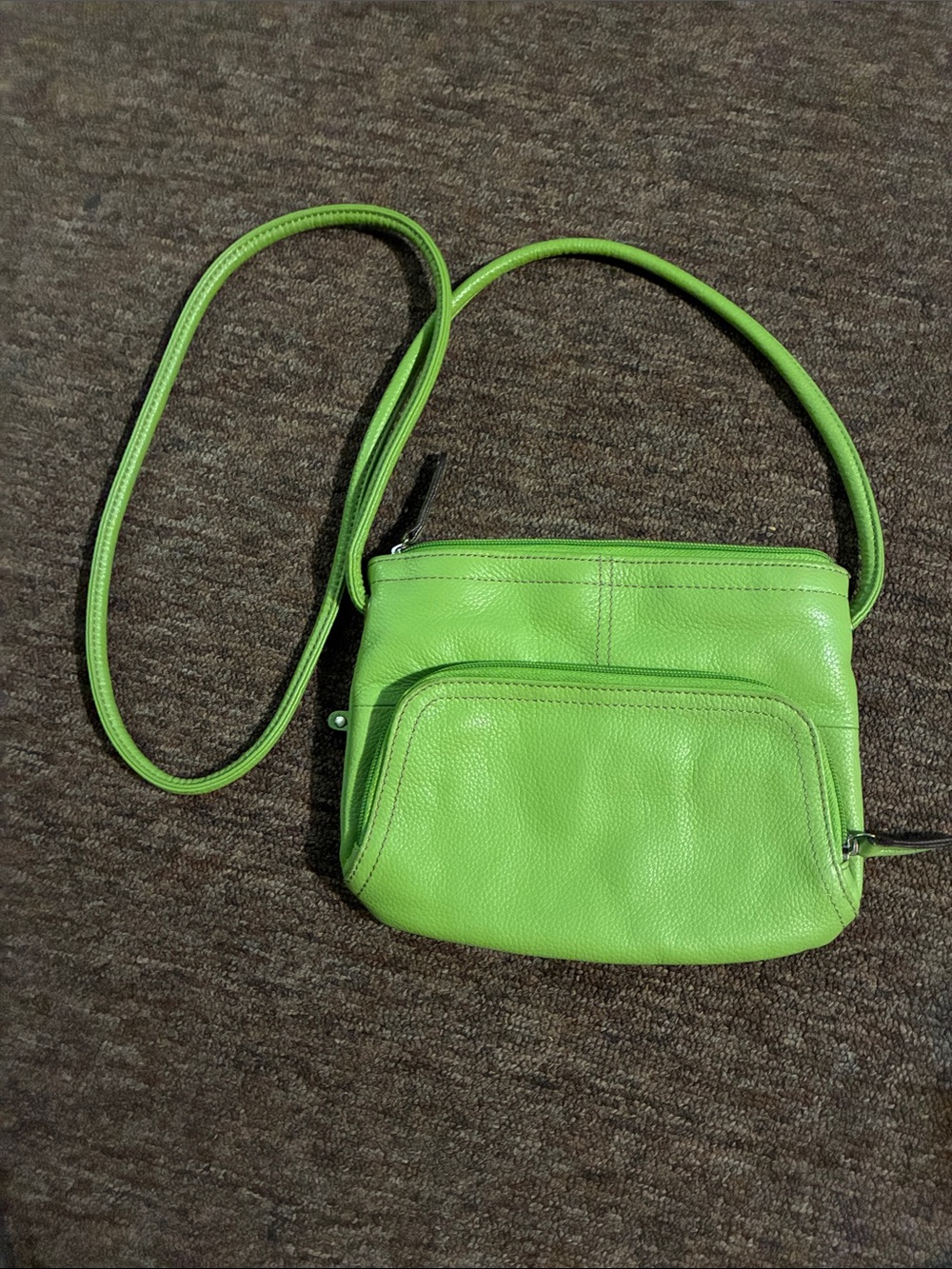 Tignanello Bright Green Leather Crossbody with Front Zip Pocket